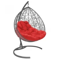 Подвесное кресло M-GROUP для двоихс ротангом серое, красная подушка